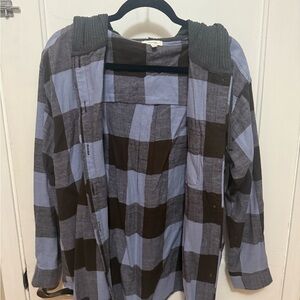 Plaid Hooded Jacket in Blue and Brown